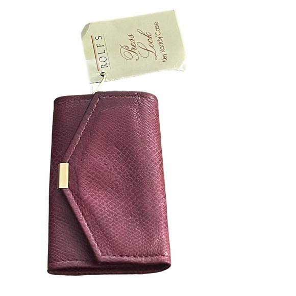 Rolfs Trifold Press Lock Key Kaddy Holder Case Burgundy Gold Lambskin Vintage - Picture 1 of 9